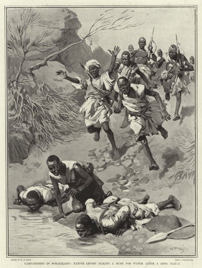 Campaigning in Somaliland, Native Levies making a Rush for Water after a long March by William T. Maud